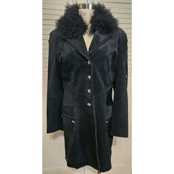 Vintage suede 3/4 Penny Lane jacket fur collar wester concho fringe Made In USA - Picture 1 of 10